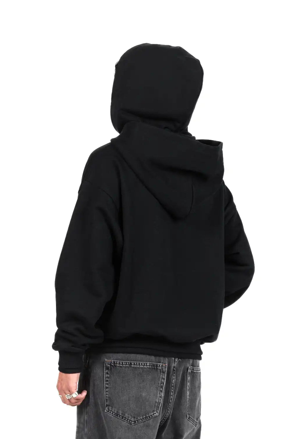 Schwarzer Hoodie, doppelte Kapuze, French Terry Material