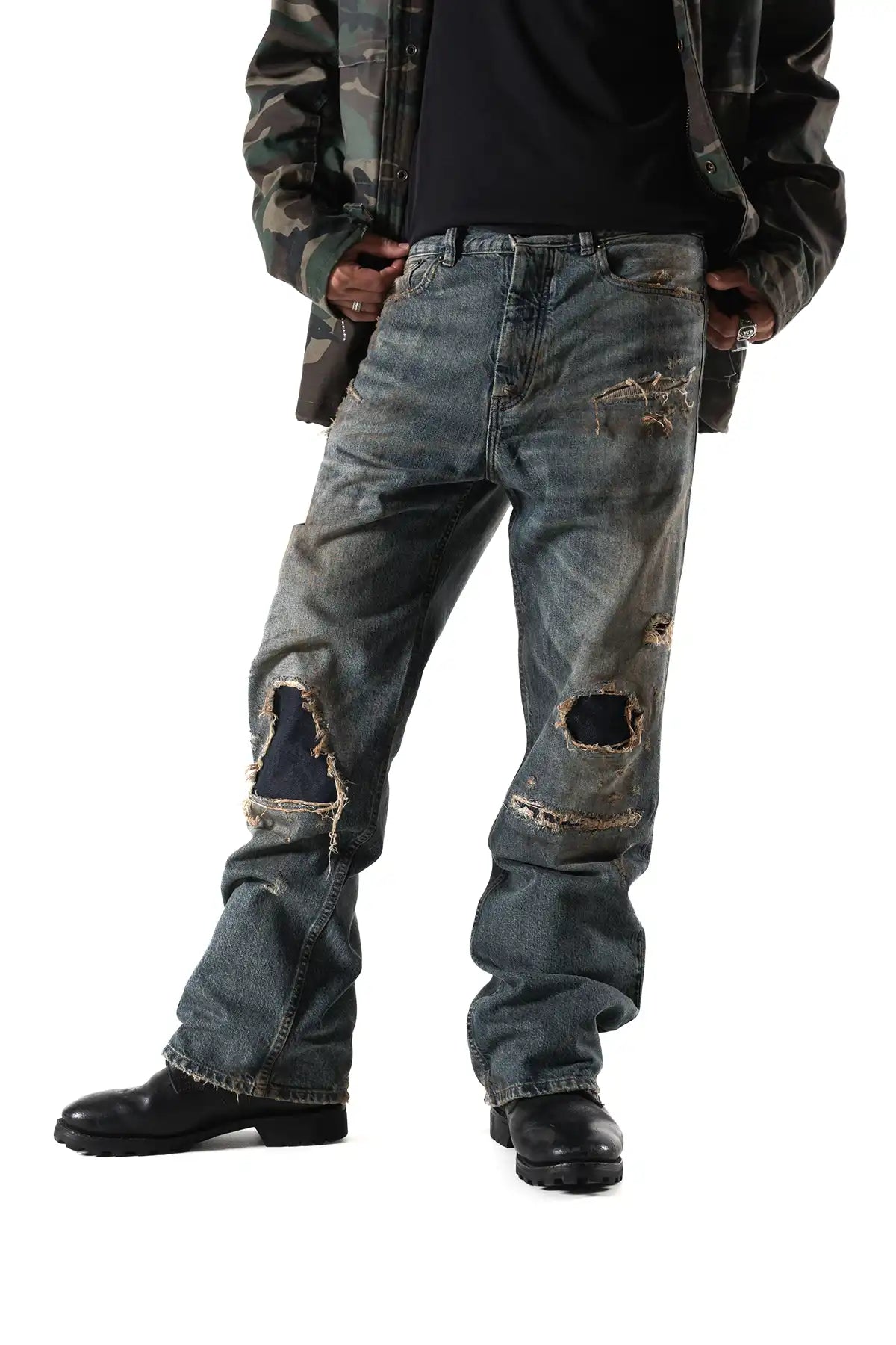 Vintage Blaue Jeans, Flared Fit, Distressed Details