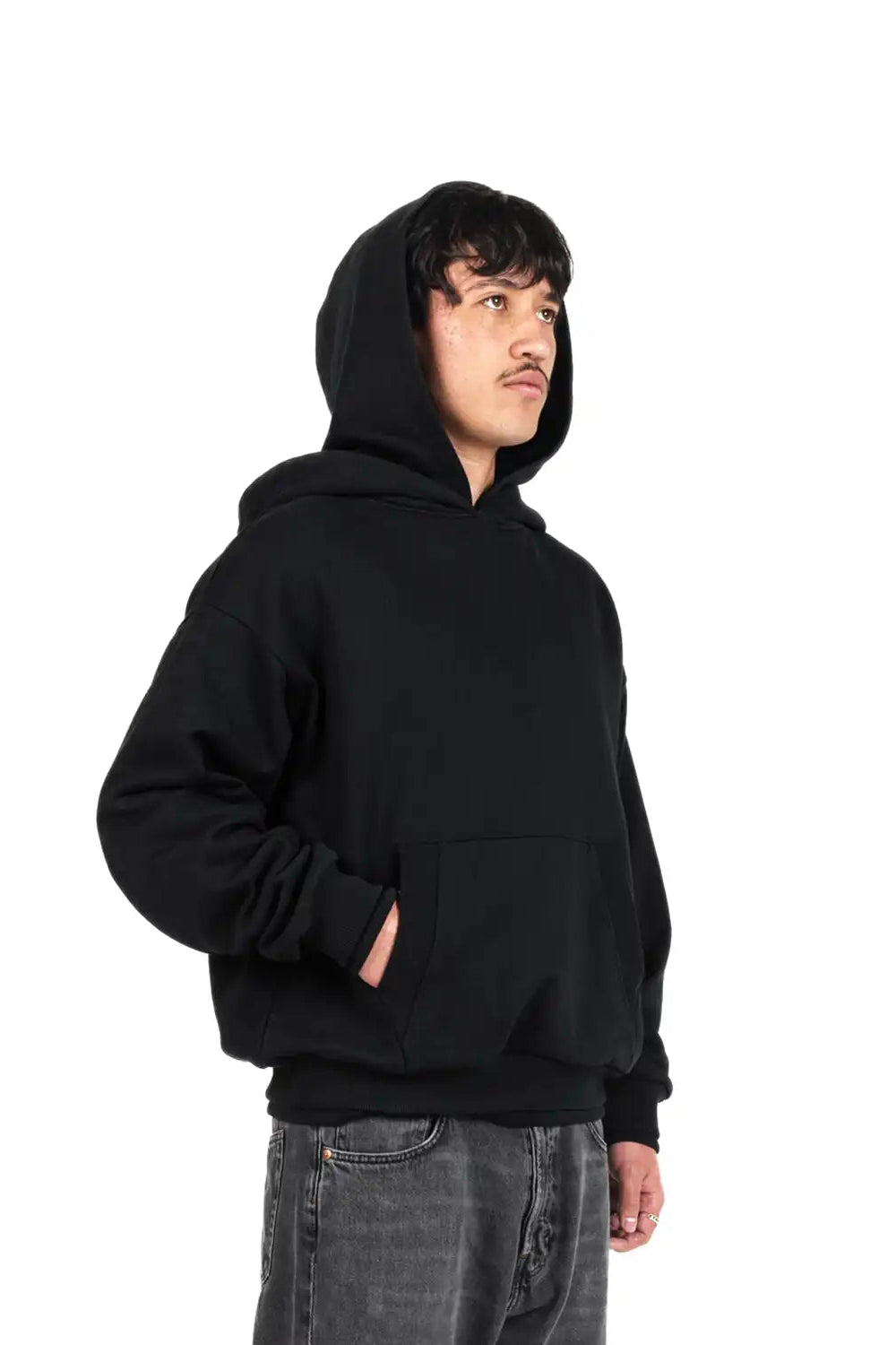 Schwarzer Hoodie, 500 GSM French Terry, doppelte Kapuze