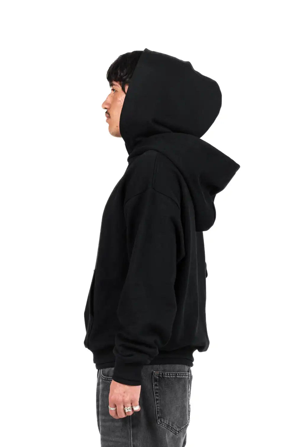 Streetwear Hoodie, doppelte Kapuze, French Terry, schwarz