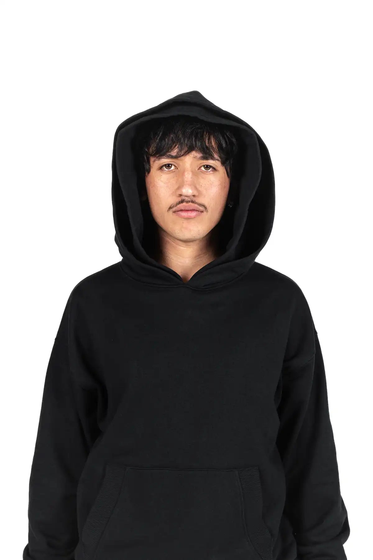 Leicht cropped Hoodie mit doppelter Kapuze, French Terry, schwarz