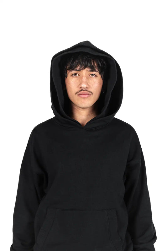 Leicht cropped Hoodie mit doppelter Kapuze, French Terry, schwarz