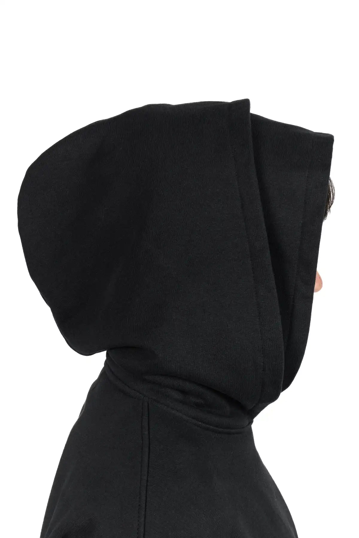 Doppelte Kapuze, Schwarzer Hoodie, Made in Portugal