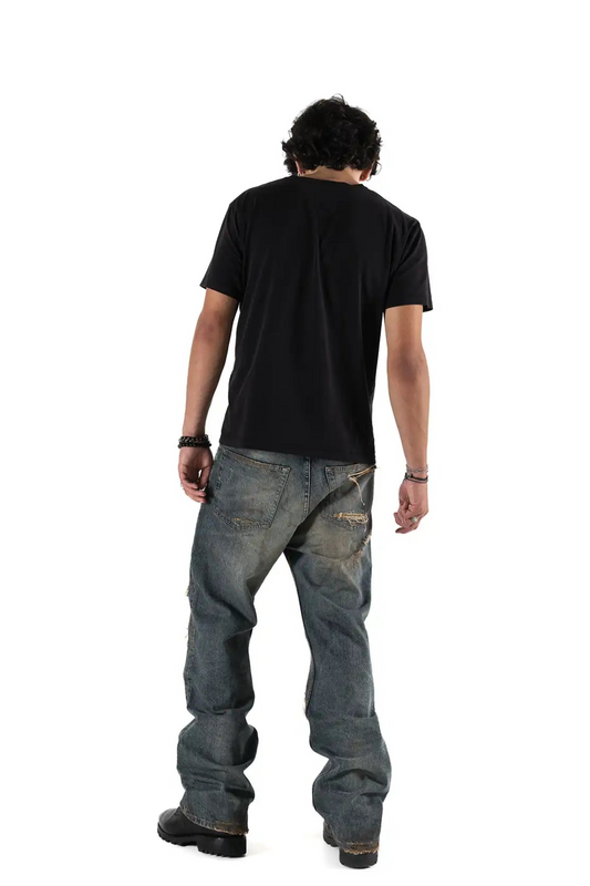 Vintage-washed Denim Hose, Flarded Fit, Made in Portugal